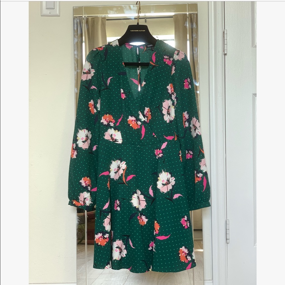 Green Floral Print, Fit and Flare Dress